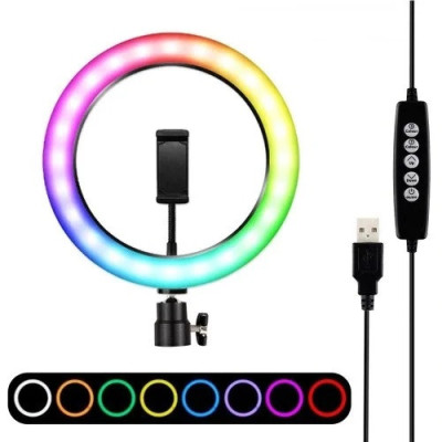 Кольцевая LED лампа RGB 1 крепл.тел USB Кольцевая лампа RGB LED MJ33 33см
