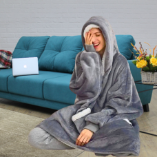 Толстовка плед теплий з капюшоном та рукавами Huggle Hoodie Blanket для затишних вечорів сірий