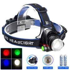 Ліхтар налобний PLD-V9-F-4XPE(RGB), 2x18650, ЗП Type-C, zoom, Box