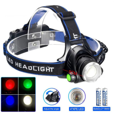 Ліхтар налобний PLD-V9-F-4XPE(RGB), 2x18650, ЗП Type-C, zoom, Box