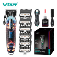 Акумуляторна машинка для стриження (clipper) VGR V-279 RED, 6 насадок, 9000 RPM, 2500 mAh, LED display