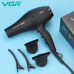 Фен професійний VGR V-406 BLACK, 3 рівні обдування, 3 рівні температури, 2 насадки, 3000 Вт