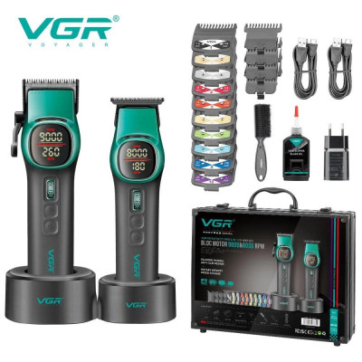 Комплект VGR 2 в 1 V-885 S2 GREEN, аккумуляторная машинка для стрижки (clipper) и триммер