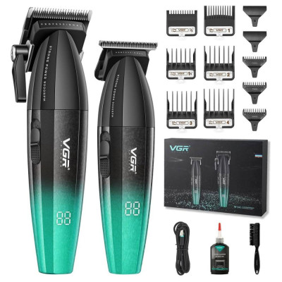 Комплект VGR 2 в 1 V-640 S2 GREEN акумуляторна машинка для стриження (clipper) і тример