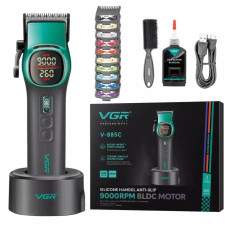 Акумуляторна машинка для стриження (clipper) VGR V-885C GREEN, 10 насадок, LED display