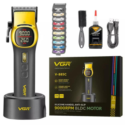 Акумуляторна машинка для стриження (clipper) VGR V-885C GOLD, 10 насадок, LED display