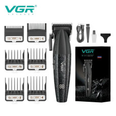 Акумуляторна машинка для стриження (clipper) VGR V-640C BLACK, 6 насадок, LED display, 9000RPM