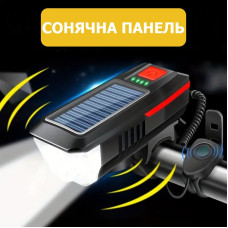 Велоліхтар із сигналом LY-17-XPE, сол. батарея, виносна кнопка, Waterproof, Li-Ion акум., ЗП microUSB