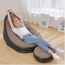 Надувний диван з пуфом Надувне велюрове крісло з пуфиком 116х98х83 см Air Sofa Comfort