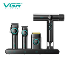 Комплект VGR STEPLERSS PRO 4 IN 1 BLACK, машинка для стриження (Clipper), тример, електробритва, фен