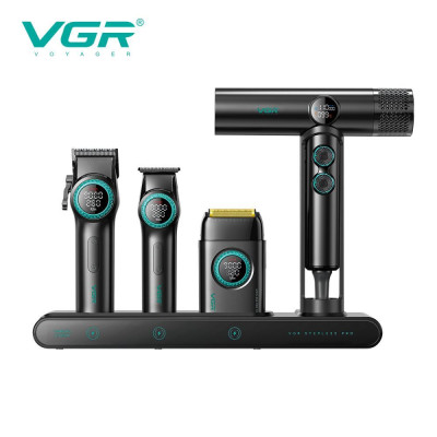 Комплект VGR STEPLERSS PRO 4 IN 1 BLACK, машинка для стриження (Clipper), тример, електробритва, фен